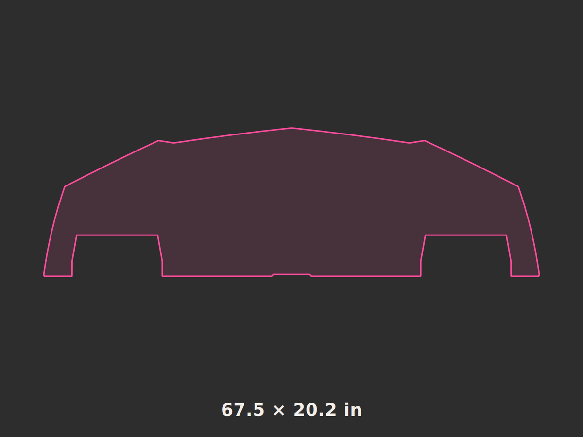 Front splitter outline, 67.5 × 20.2 in