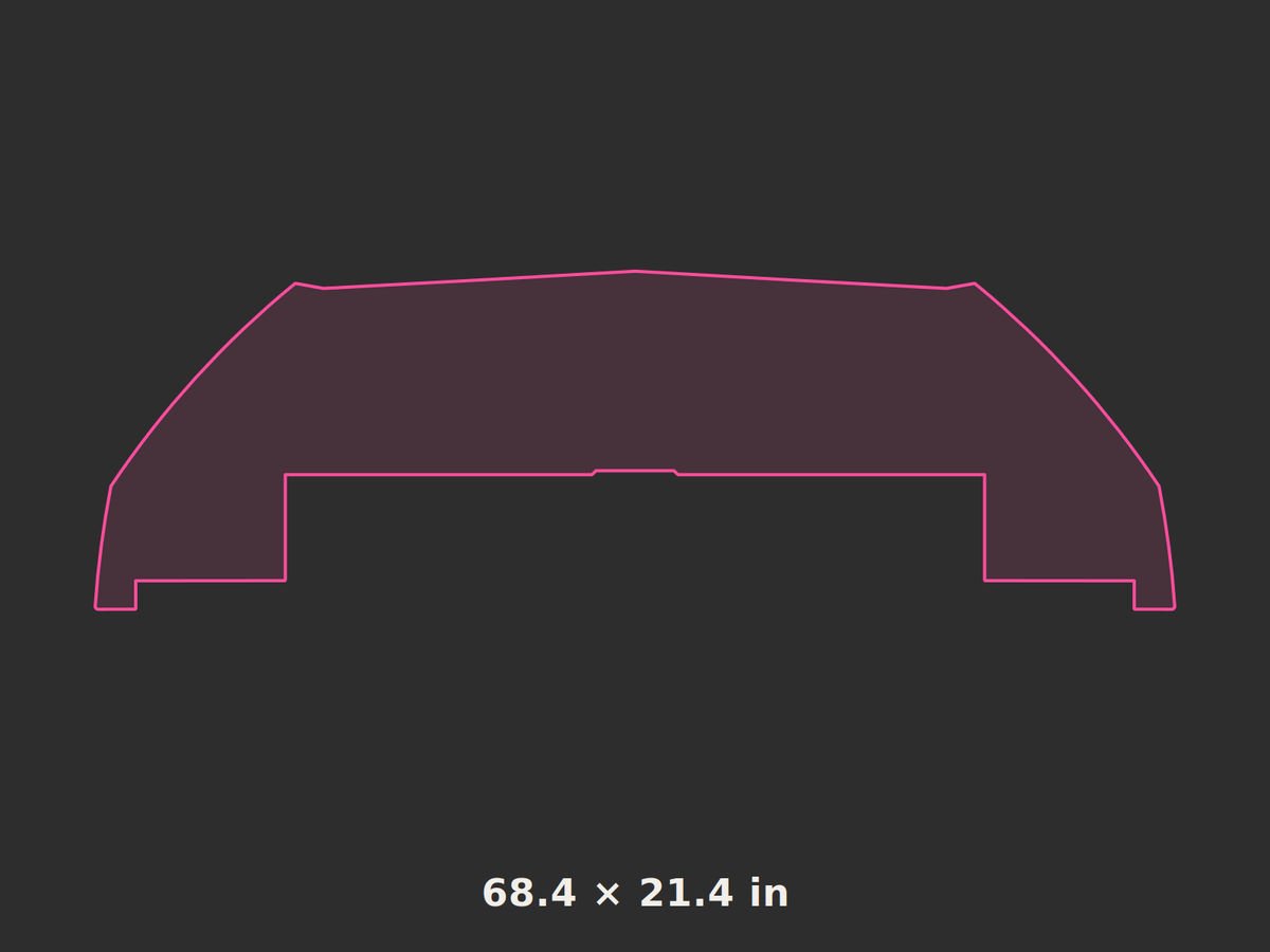 Front splitter outline, 68.4 × 21.4 in