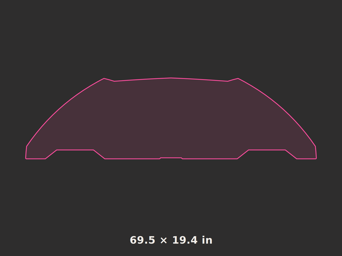 Front splitter outline, 69.5 × 19.4 in