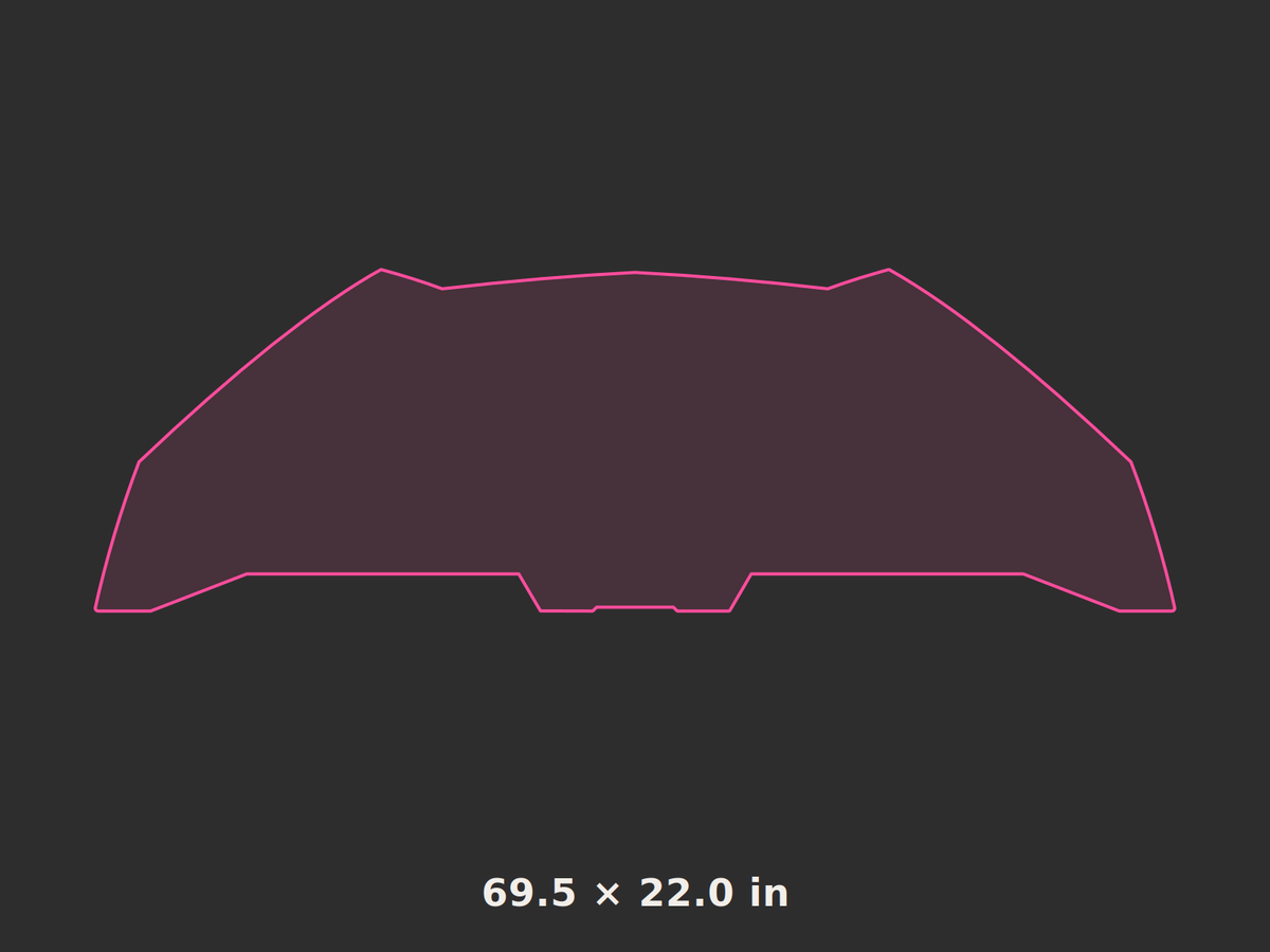 Front splitter outline, 69.5 × 22.0 in