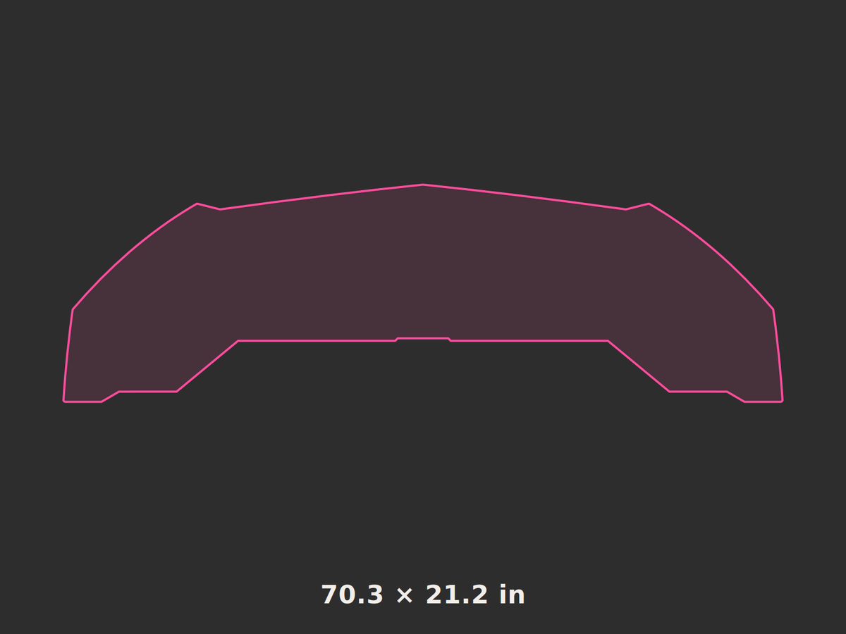 Front splitter outline, 70.3 × 21.2 in