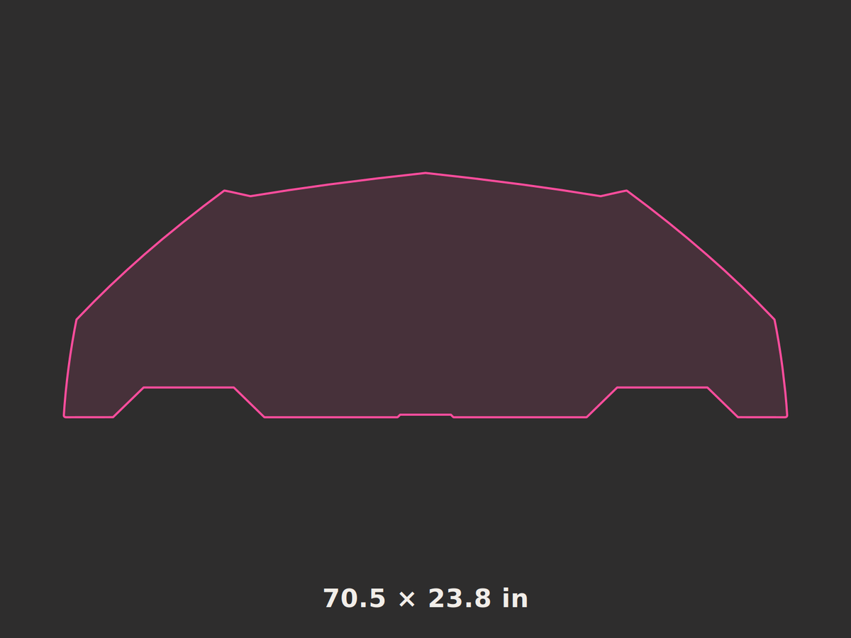 Front splitter outline, 70.5 × 23.8 in
