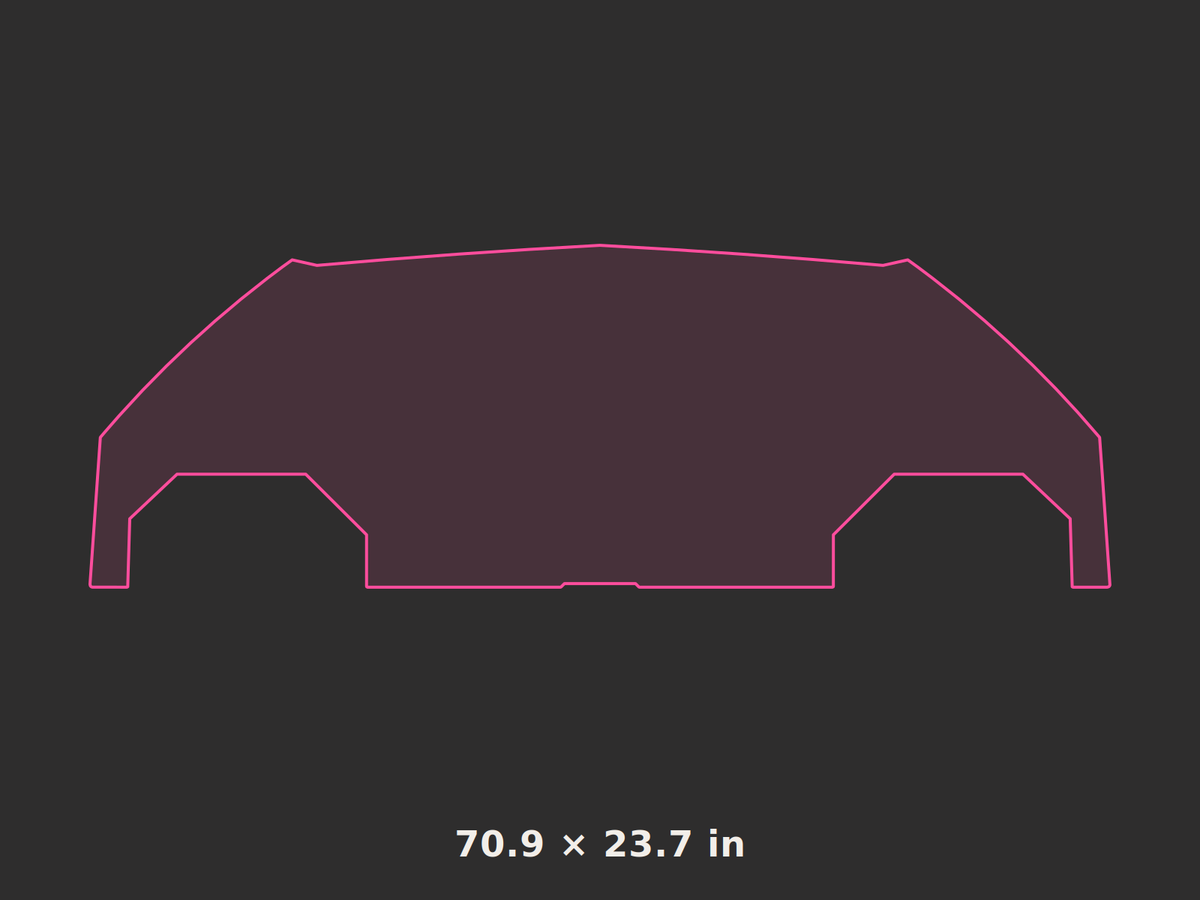 Front splitter outline, 70.9 × 23.7 in