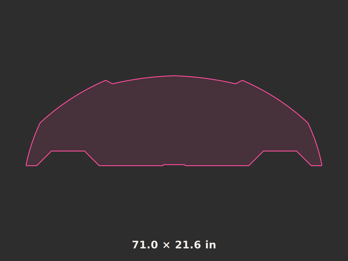 Front splitter outline, 71.0 × 21.6 in