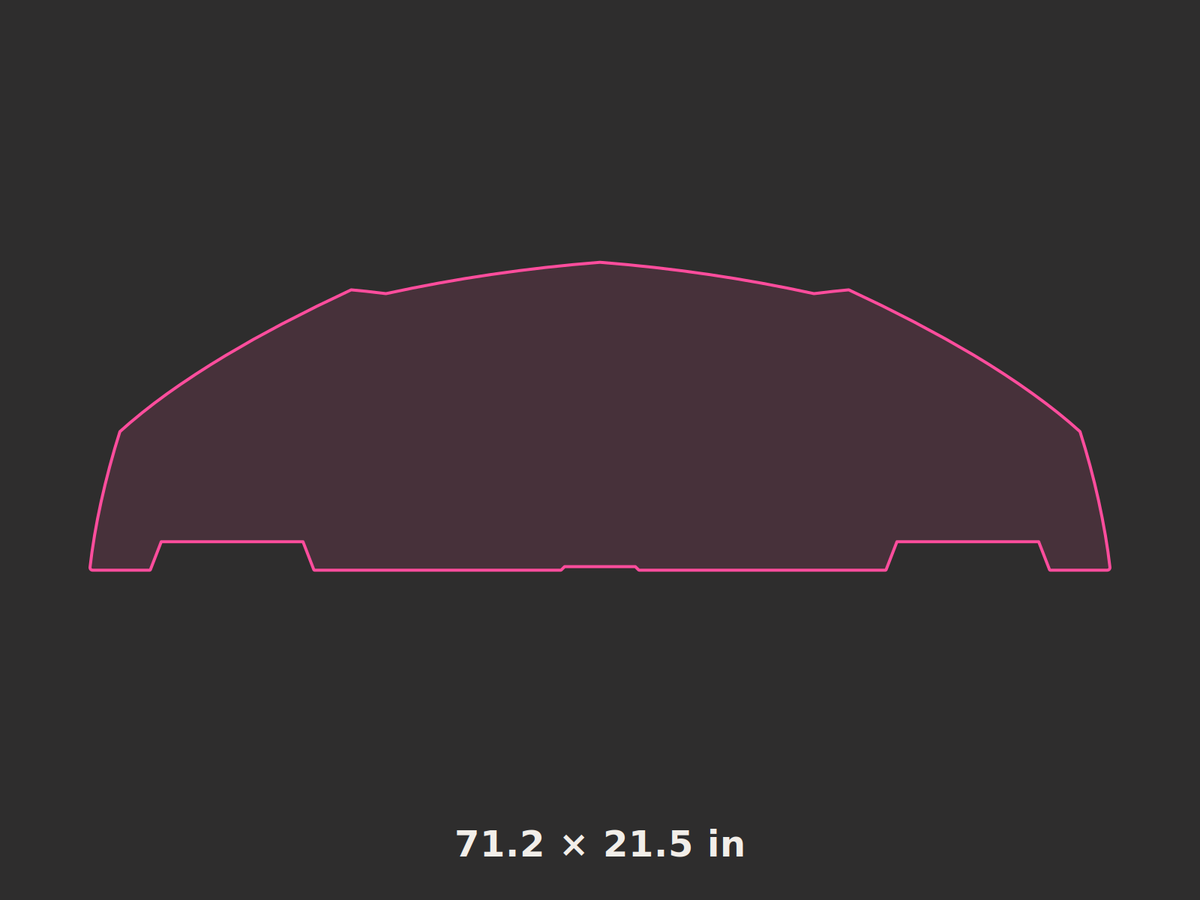 Front splitter outline, 71.2 × 21.5 in