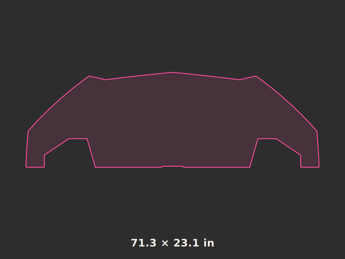 Front splitter outline, 71.3 × 23.1 in
