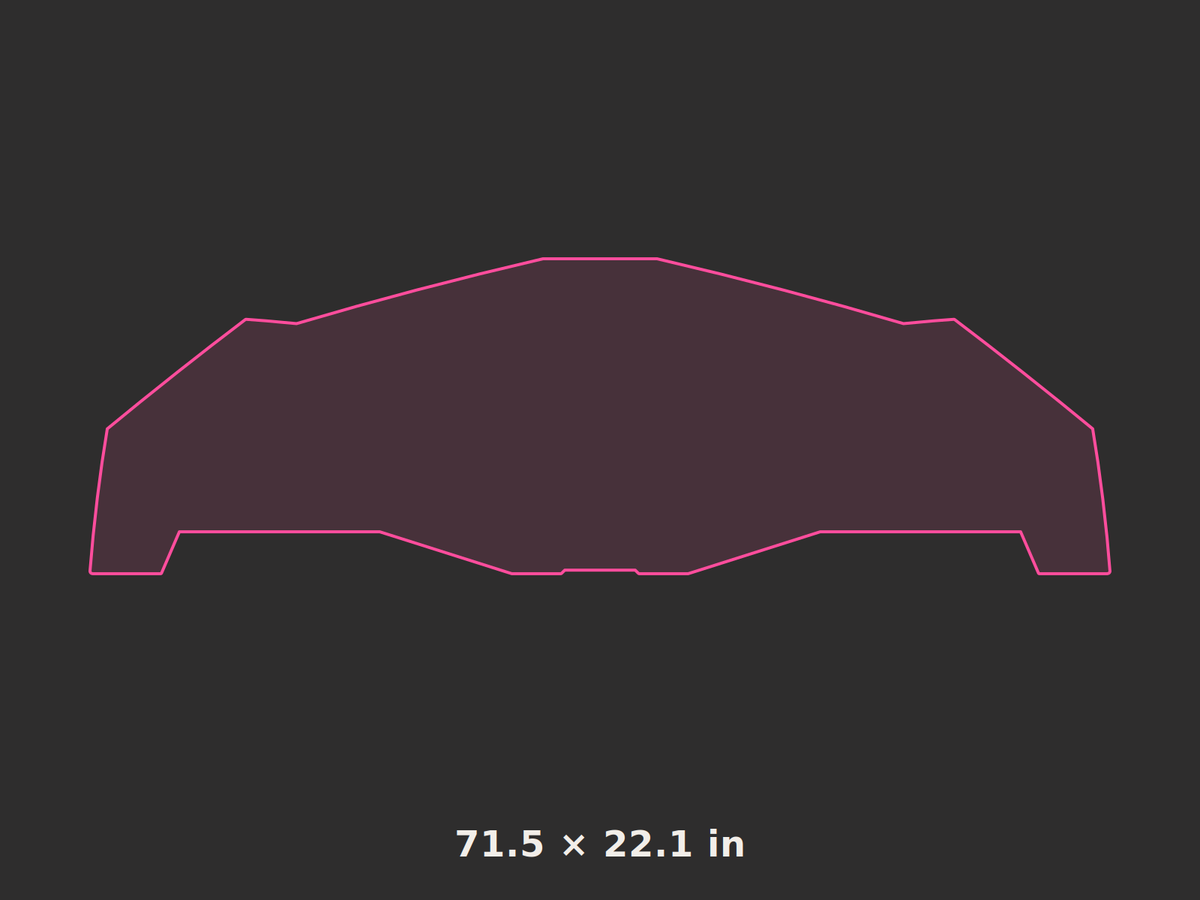 Front splitter outline, 71.5 × 22.1 in