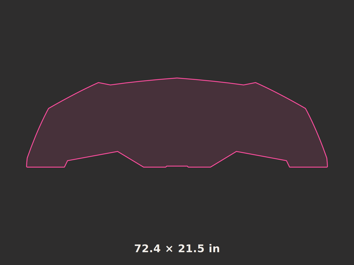 Front splitter outline, 72.4 × 21.5 in