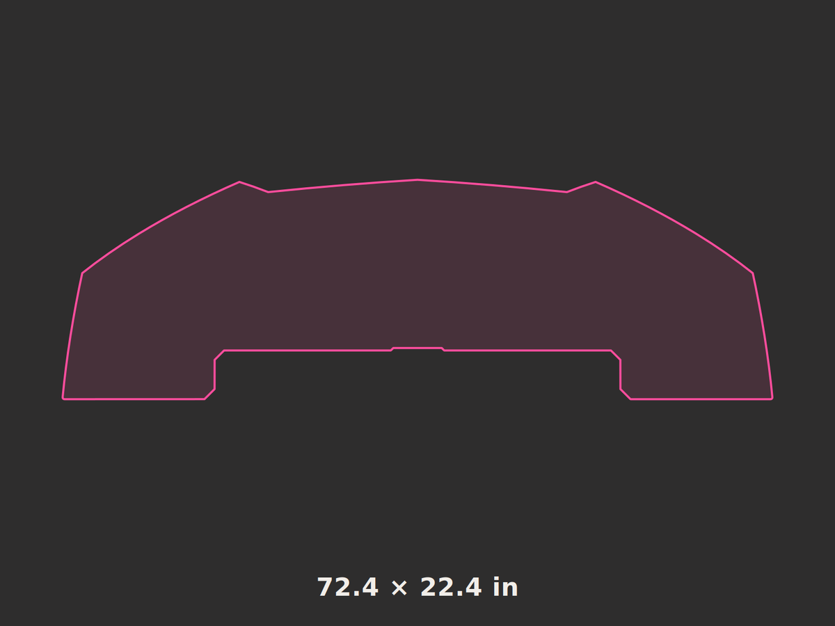 Front splitter outline, 72.4 × 22.4 in