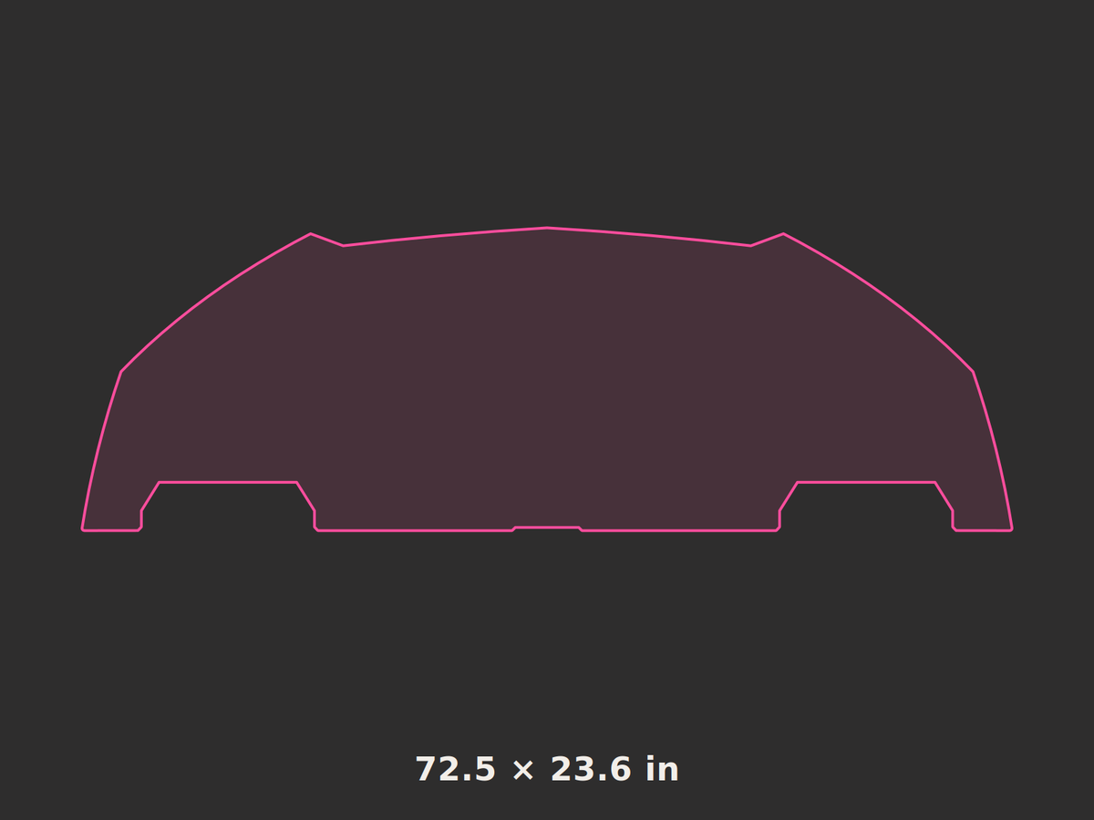 Front splitter outline, 72.5 × 23.6 in