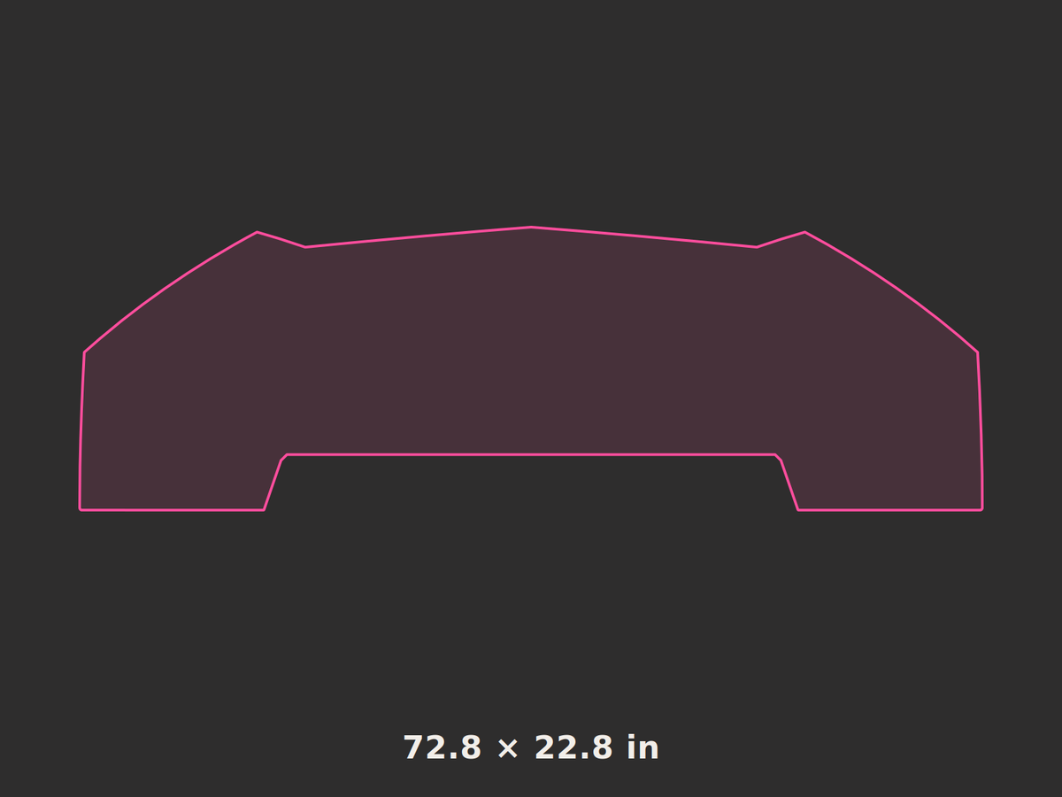Front splitter outline, 72.8 × 22.8 in