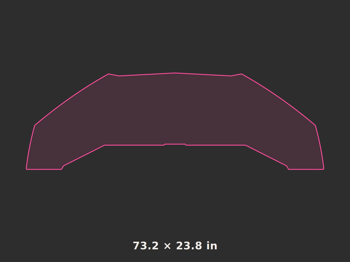 Front splitter outline, 73.2 × 23.8 in