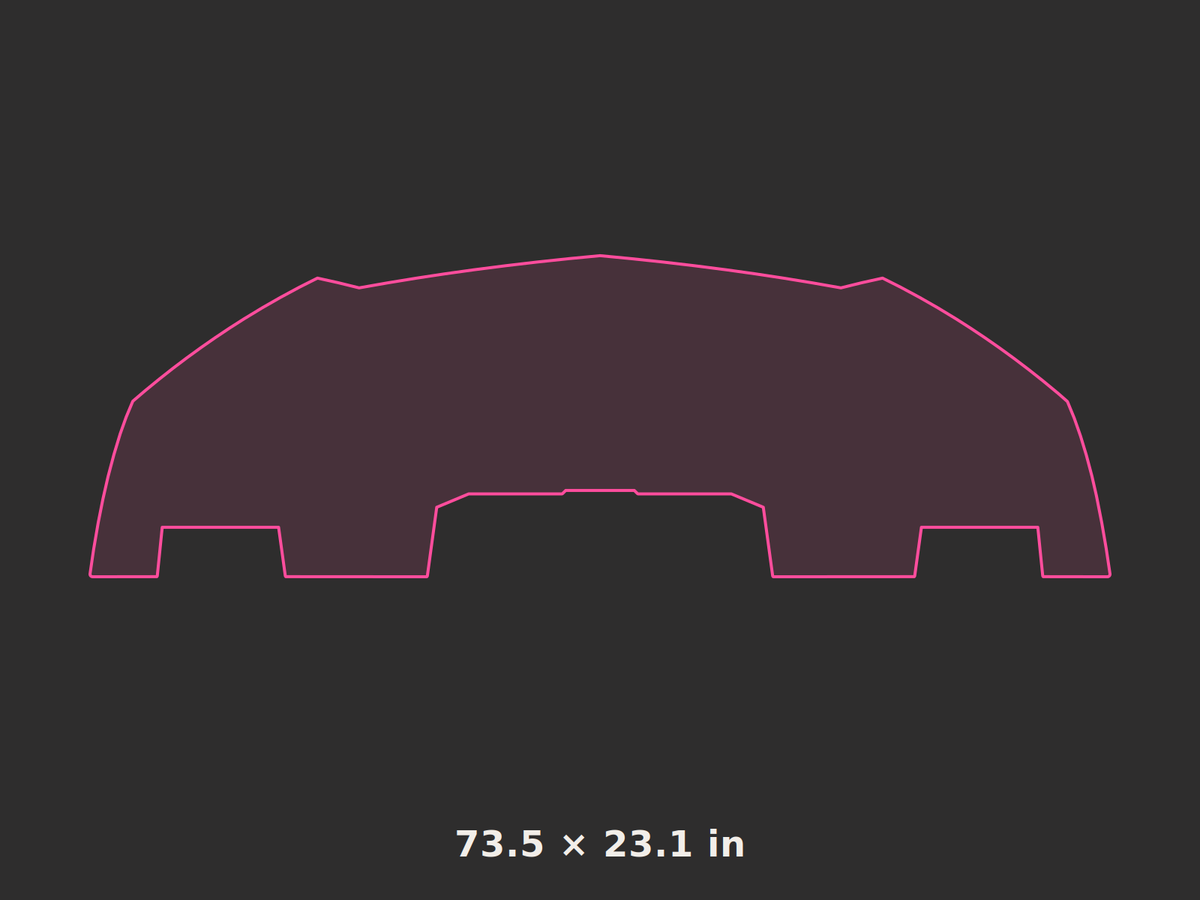 Front splitter outline, 73.5 × 23.1 in