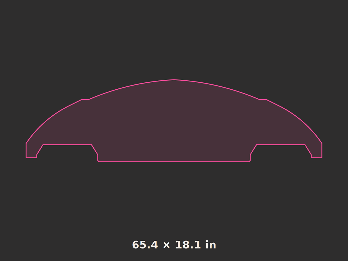 Front splitter outline, 65.4 × 18.1 in