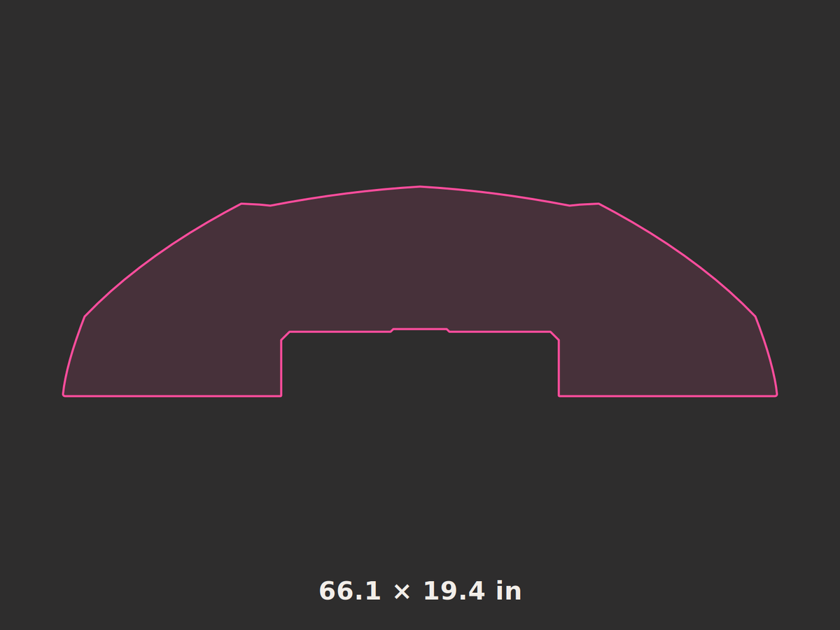 Front splitter outline, 66.1 × 19.4 in