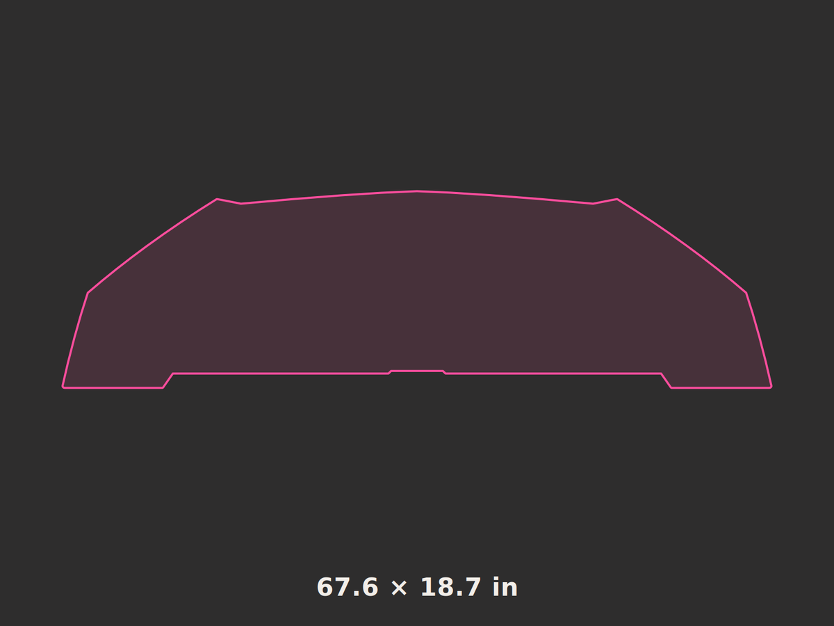 Front splitter outline, 67.6 × 18.7 in