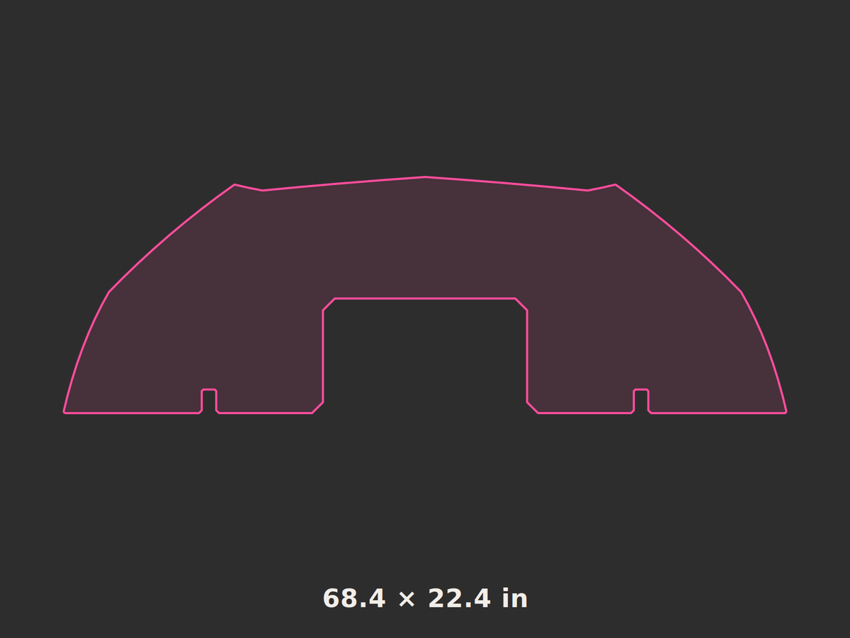 Front splitter outline, 68.4 × 22.4 in