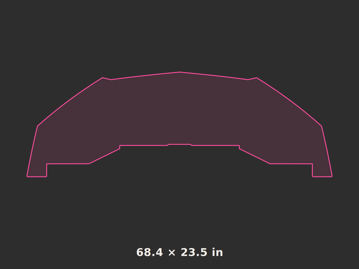 Front splitter outline, 68.4 × 23.5 in