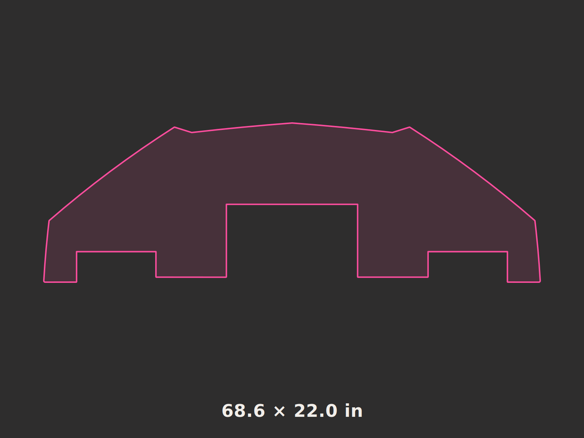 Front splitter outline, 68.6 × 22.0 in