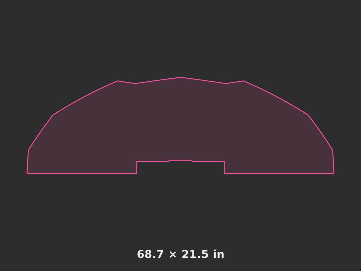Front splitter outline, 68.7 × 21.5 in