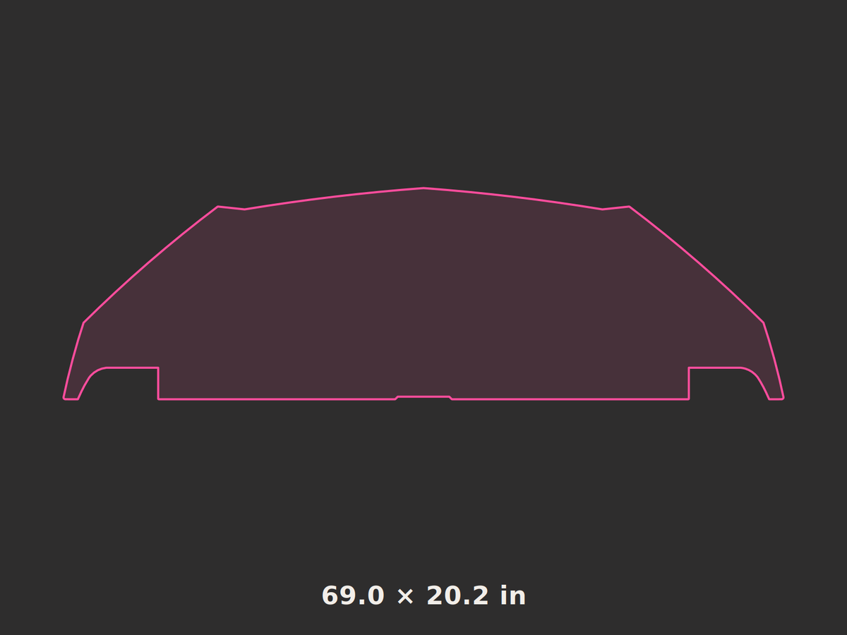 Front splitter outline, 69.0 × 20.2 in