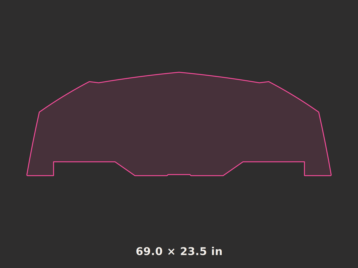 Front splitter outline, 69.0 × 23.5 in