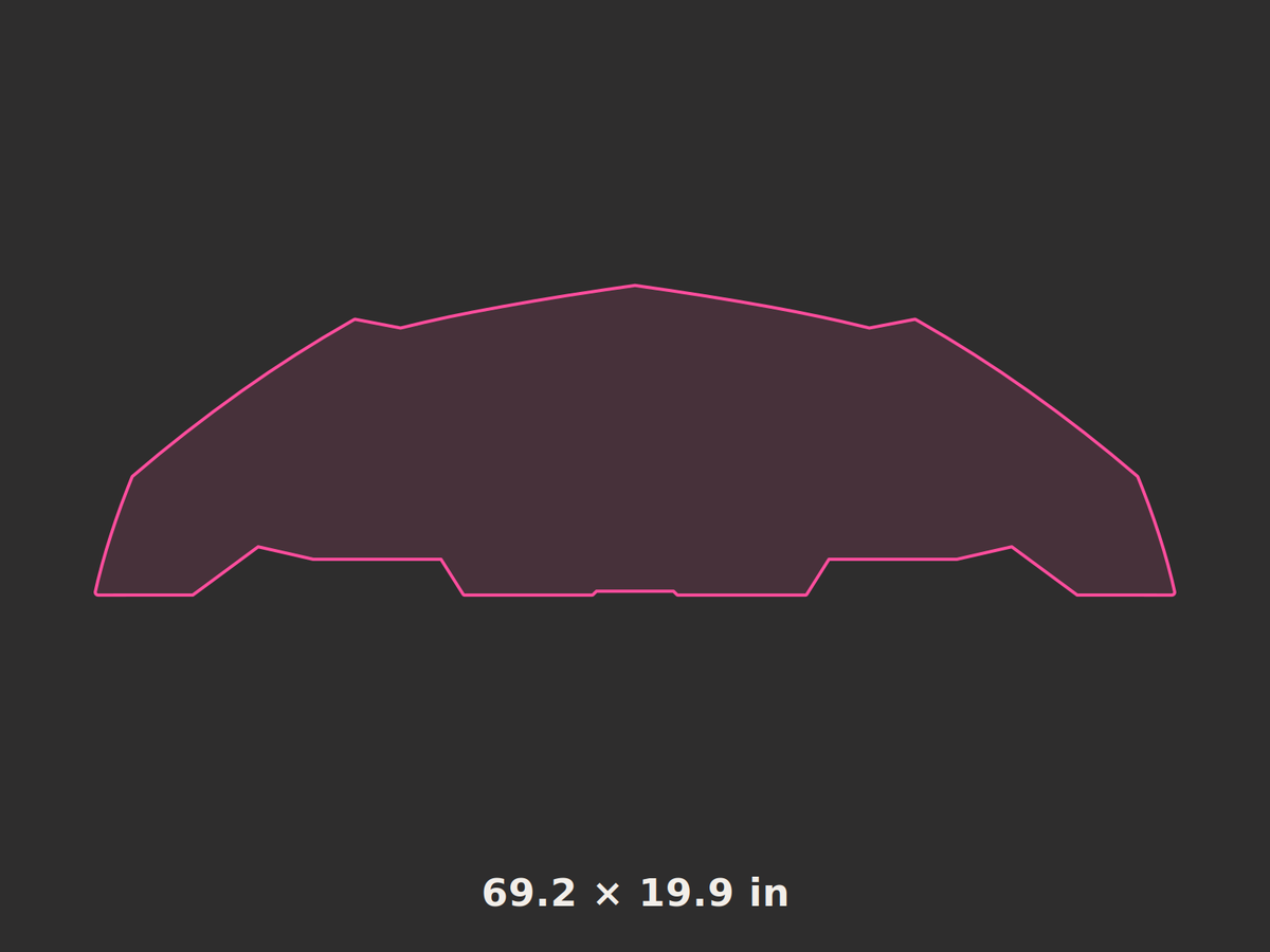 Front splitter outline, 69.2 × 19.9 in