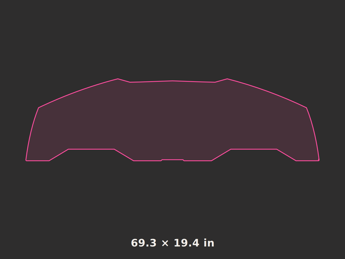Front splitter outline, 69.3 × 19.4 in