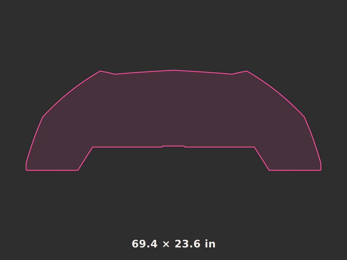 Front splitter outline, 69.4 × 23.6 in