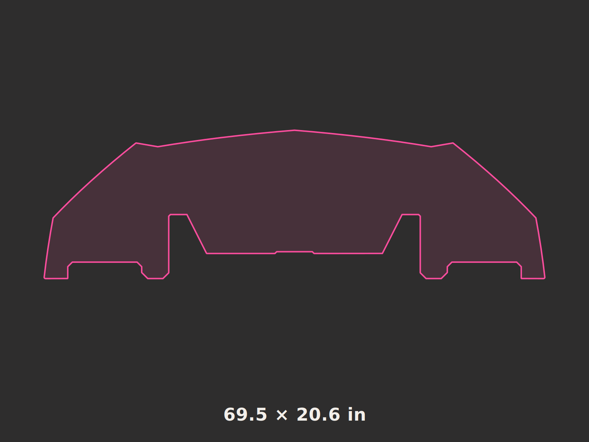 Front splitter outline, 69.5 × 20.6 in