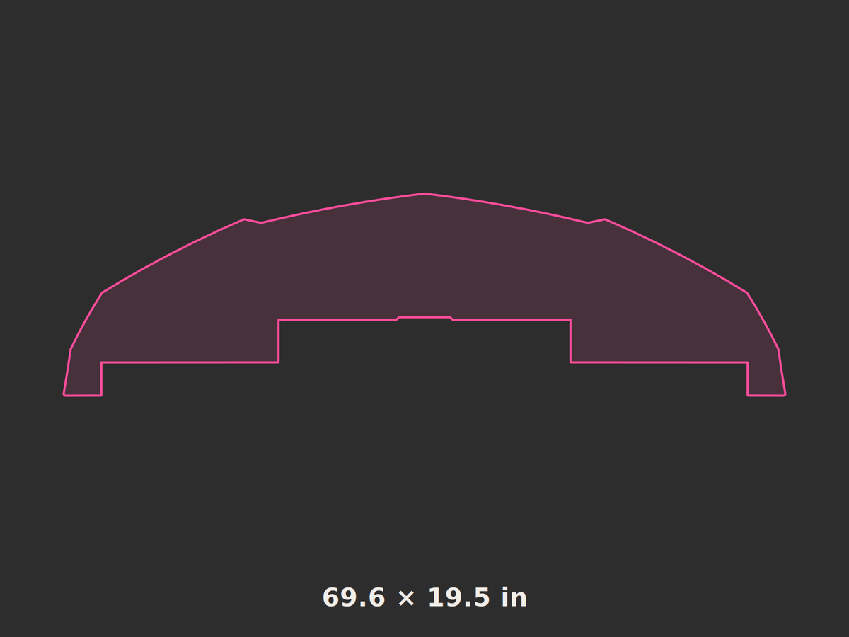 Front splitter outline, 69.6 × 19.5 in