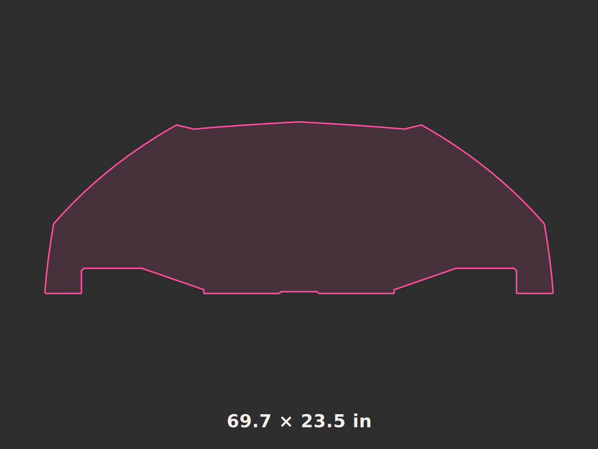Front splitter outline, 69.7 × 23.5 in