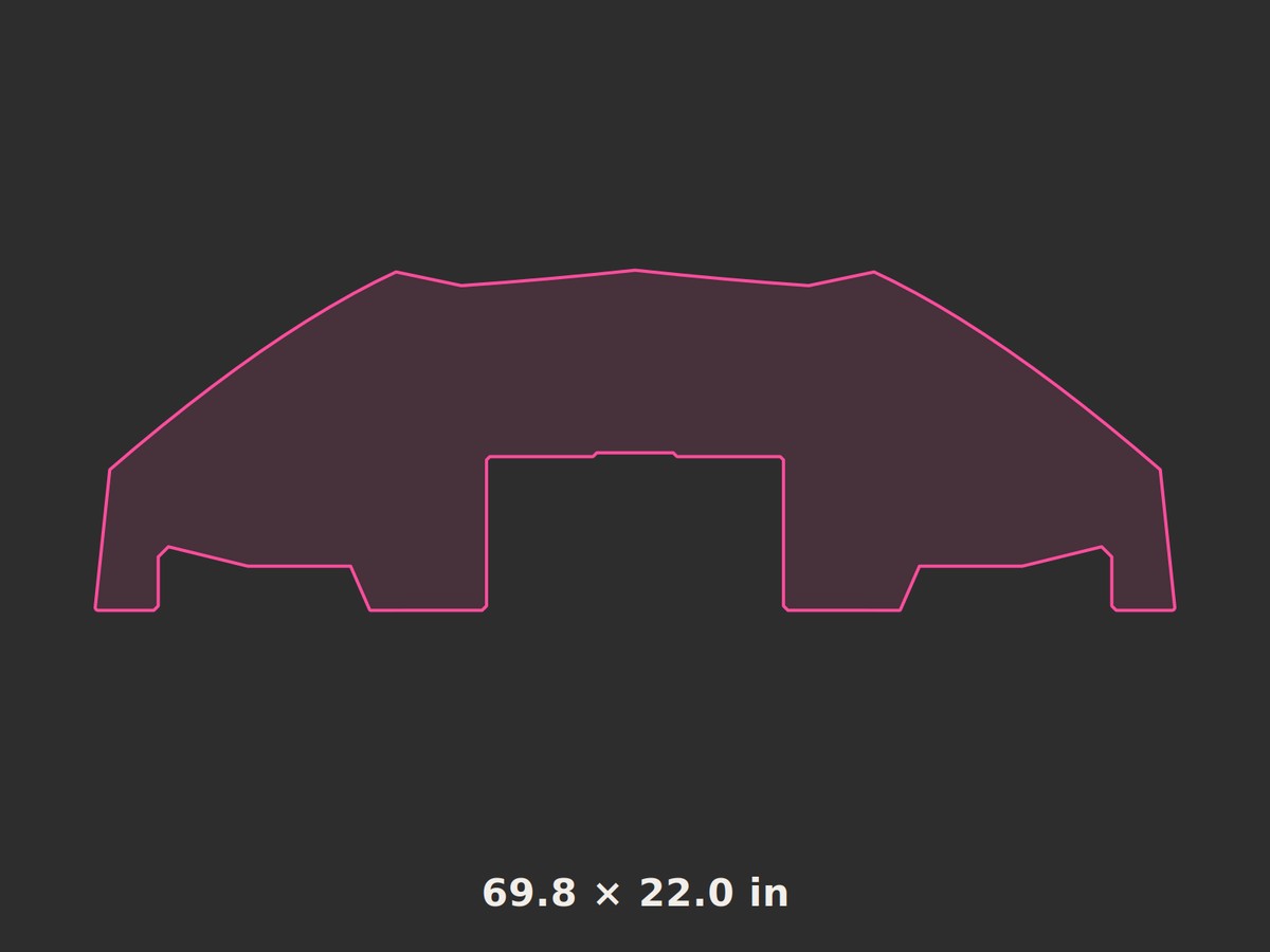 Front splitter outline, 69.8 × 22.0 in
