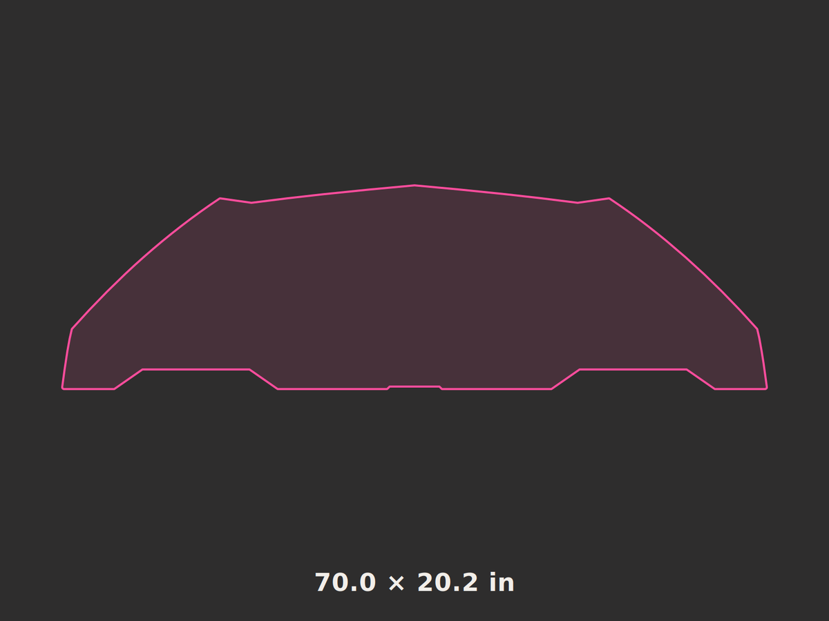 Front splitter outline, 70.0 × 20.2 in