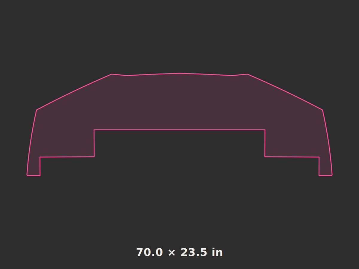 Front splitter outline, 70.0 × 23.5 in