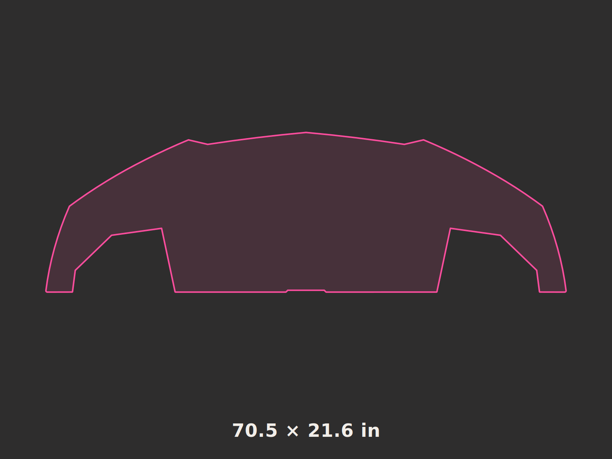 Front splitter outline, 70.5 × 21.6 in
