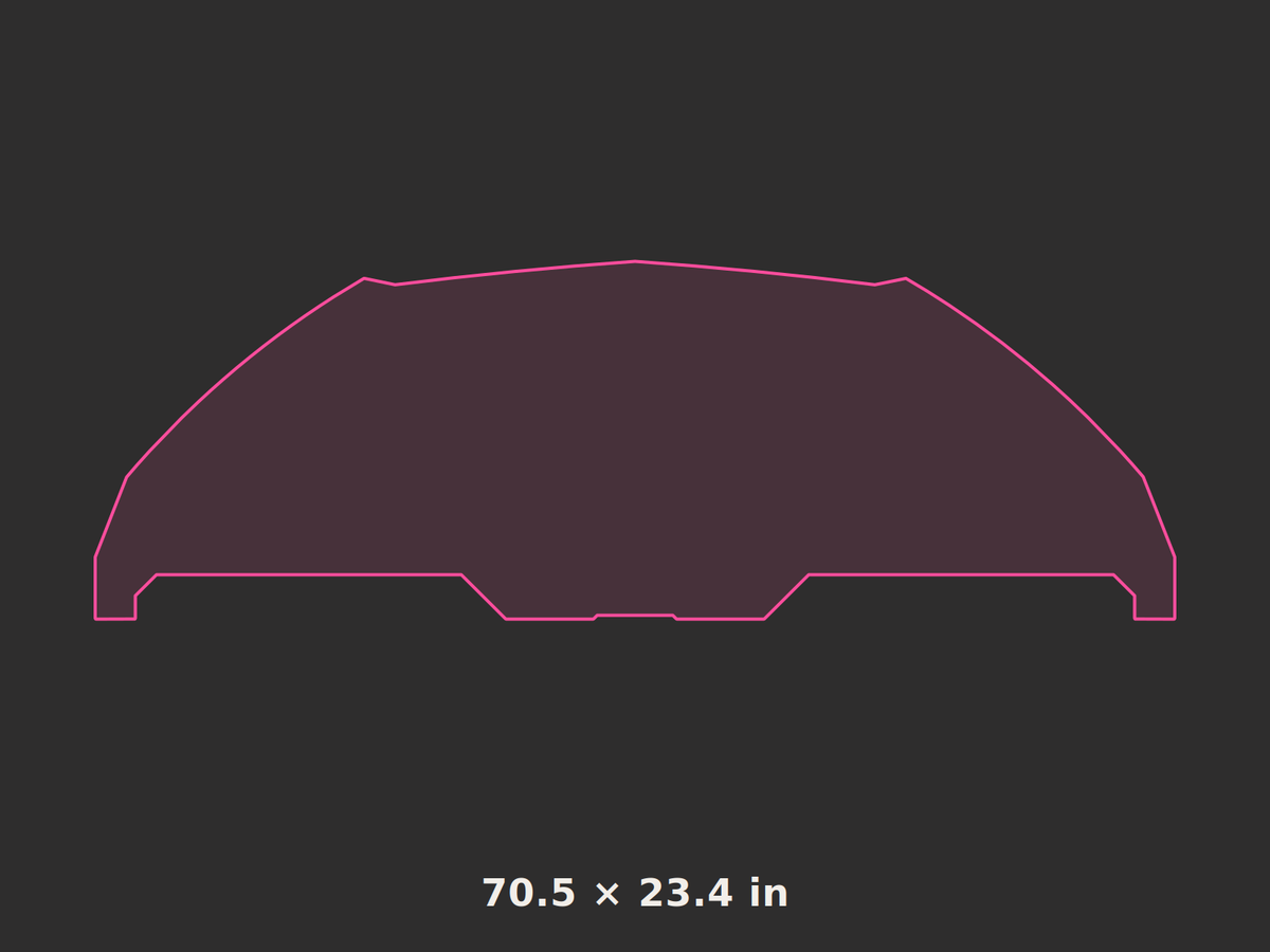 Front splitter outline, 70.5 × 23.4 in