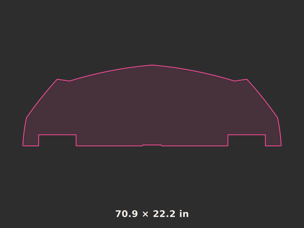 Front splitter outline, 70.9 × 22.2 in