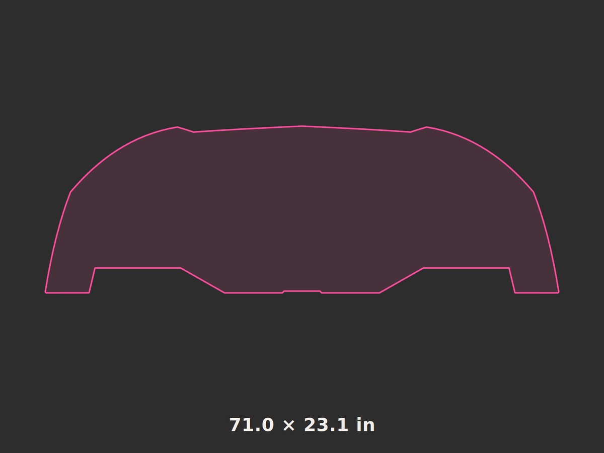 Front splitter outline, 71.0 × 23.1 in