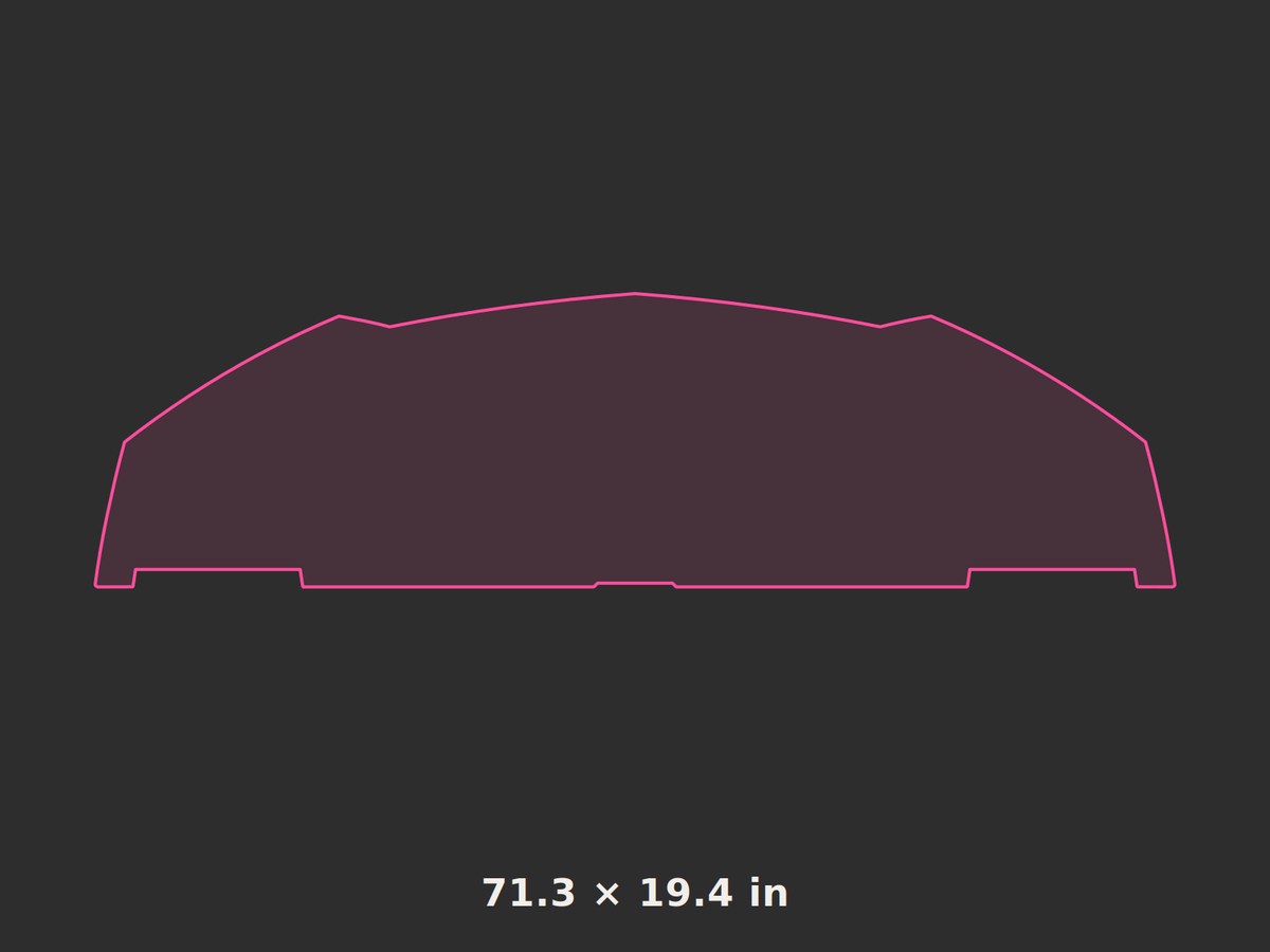 Front splitter outline, 71.3 × 19.4 in