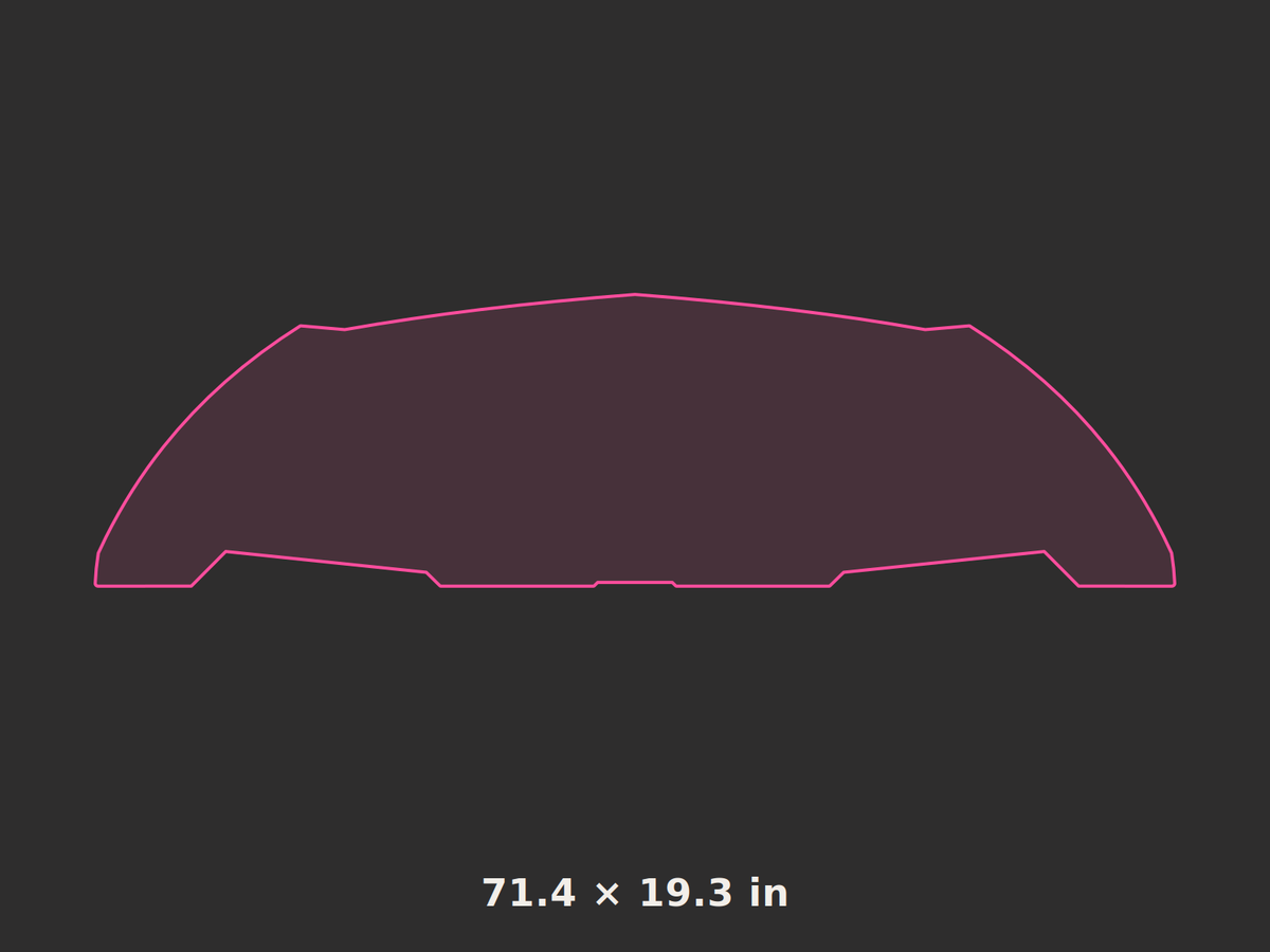 Front splitter outline, 71.4 × 19.3 in