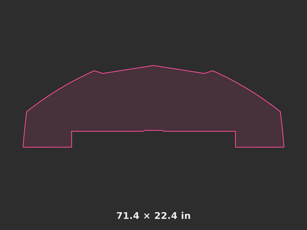 Front splitter outline, 71.4 × 22.4 in