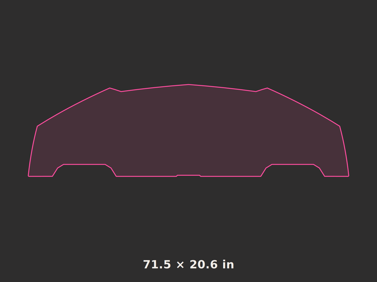Front splitter outline, 71.5 × 20.6 in