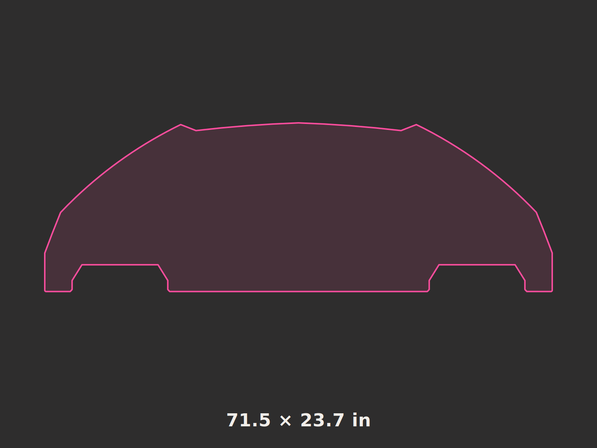 Front splitter outline, 71.5 × 23.7 in