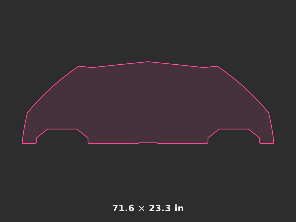 Front splitter outline, 71.6 × 23.3 in