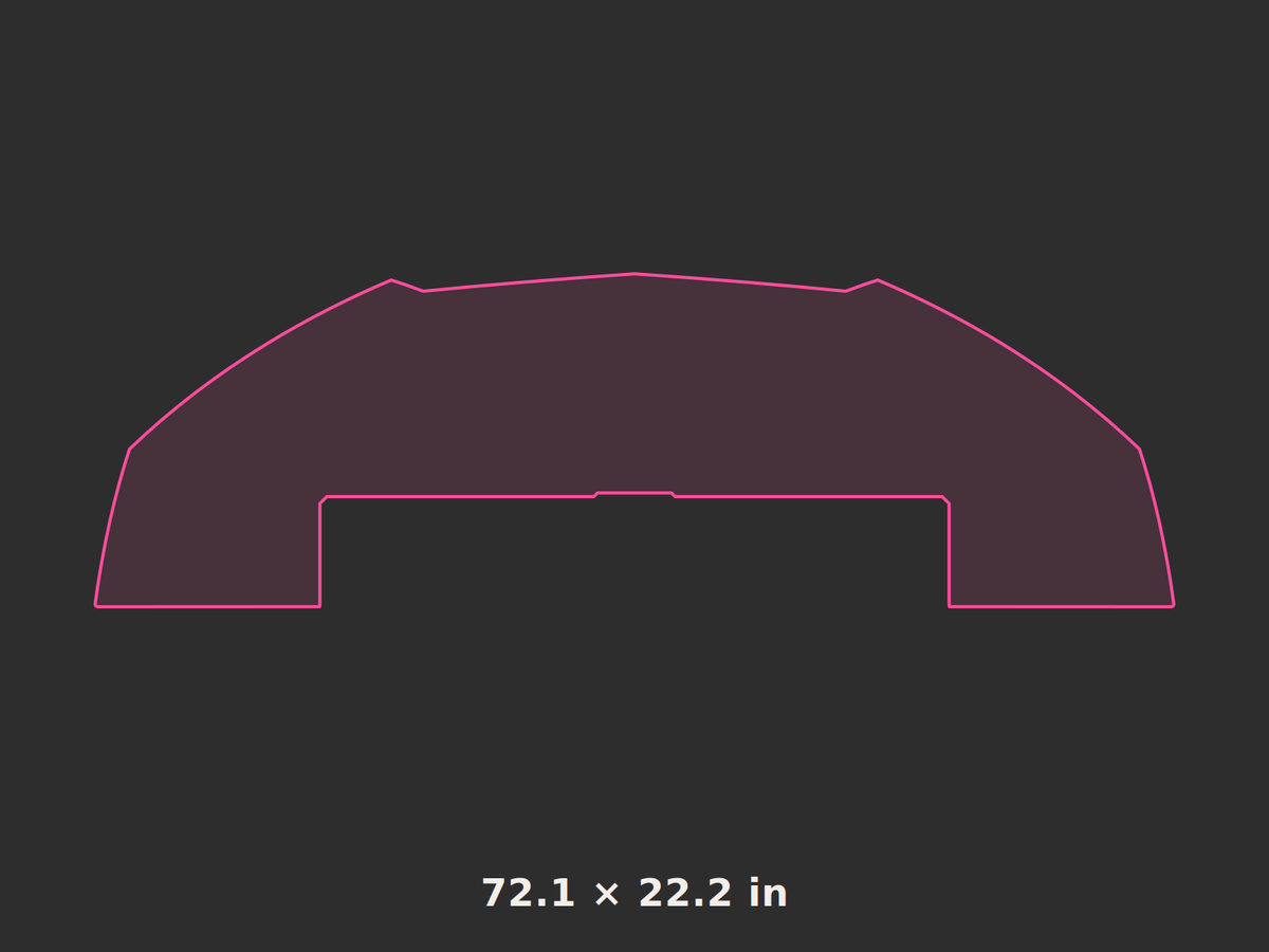 Front splitter outline, 72.1 × 22.2 in