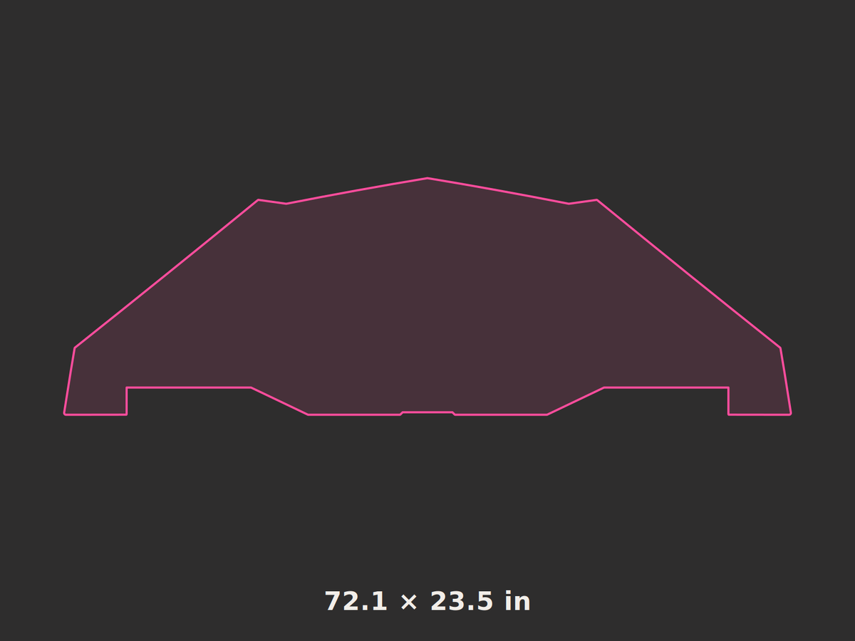Front splitter outline, 72.1 × 23.5 in