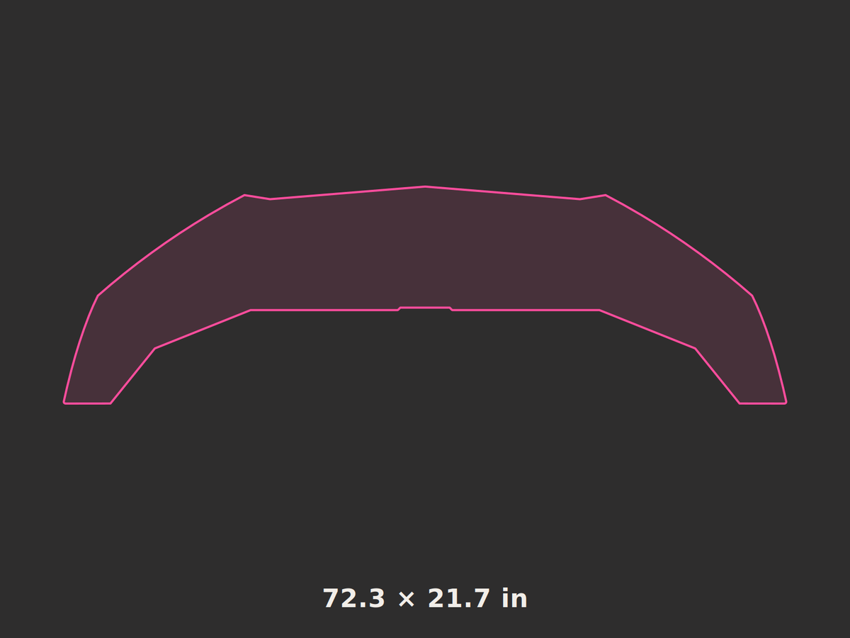 Front splitter outline, 72.3 × 21.7 in