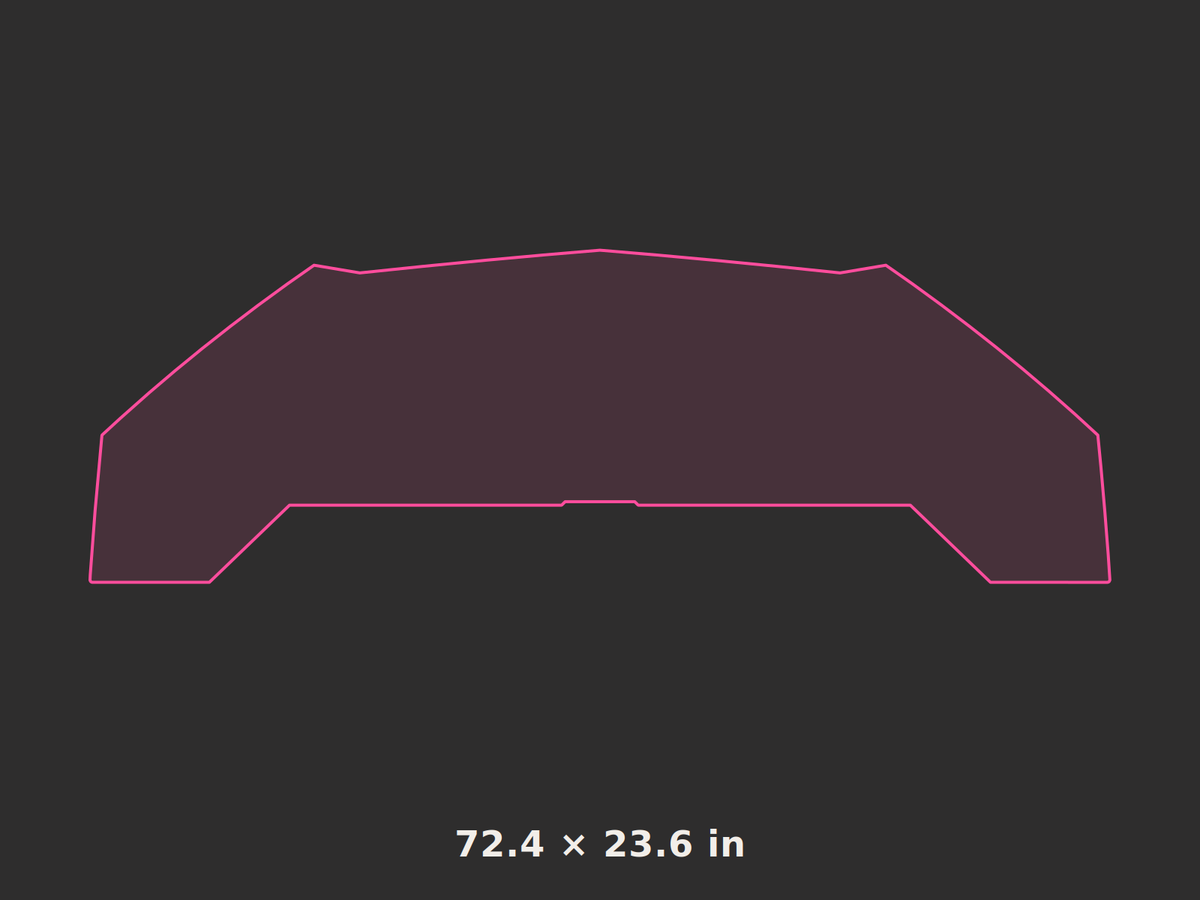 Front splitter outline, 72.4 × 23.6 in