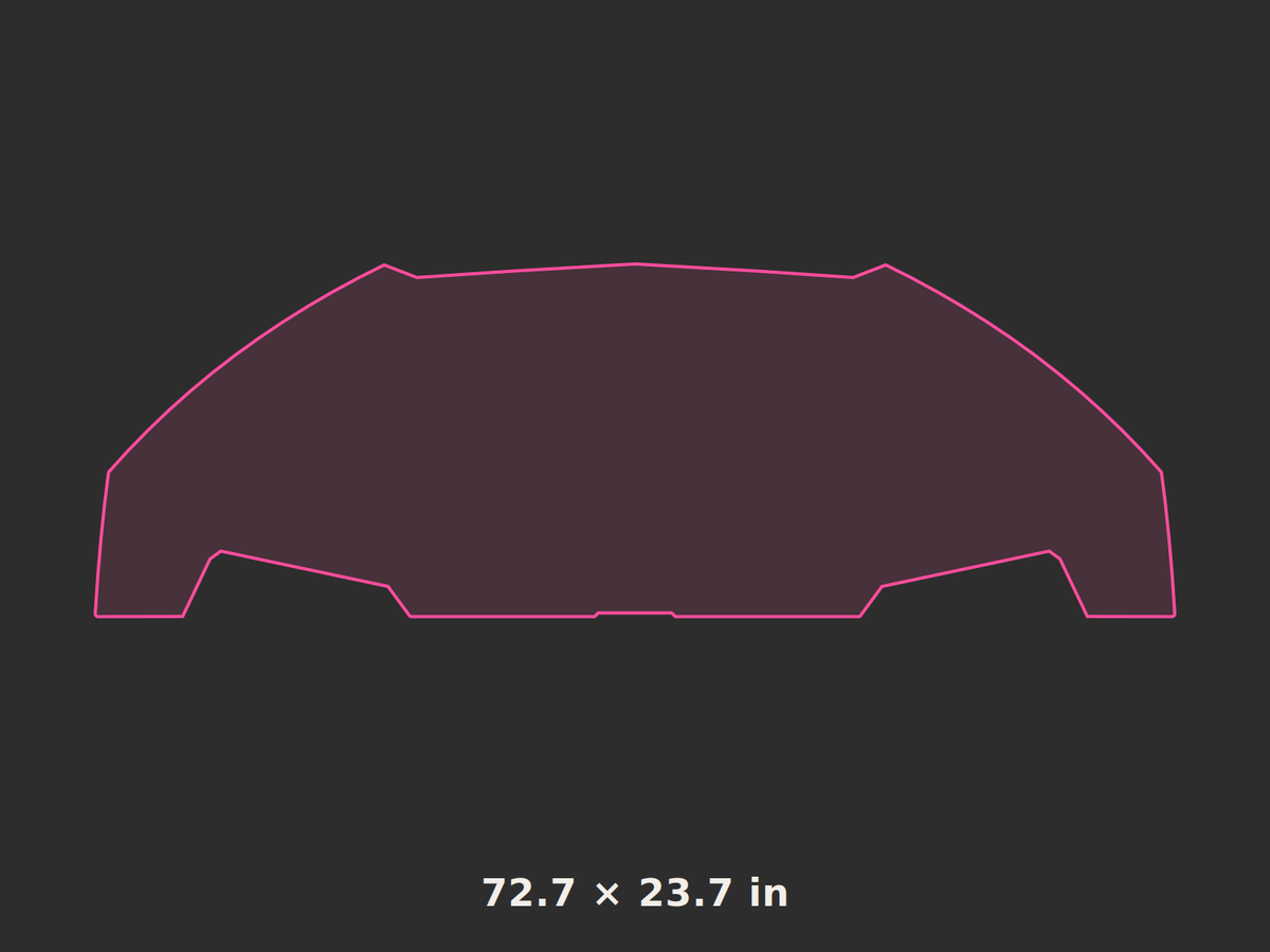 Front splitter outline, 72.7 × 23.7 in